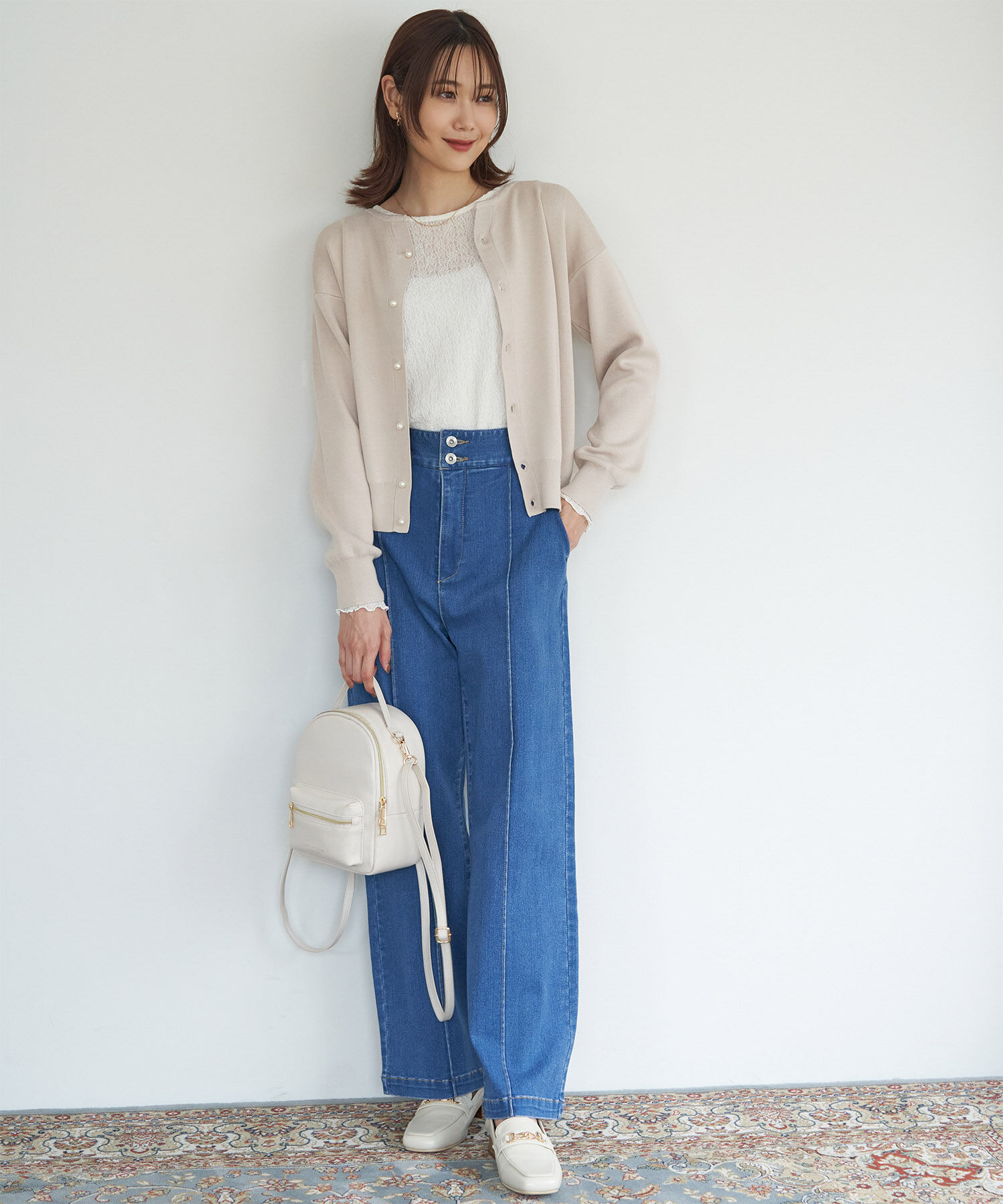 Rope&rsquo;Picnic「洗濯機OK・リンクコーデ/マシュマロニットスリットネックパールカーディガン」|カーディガン|