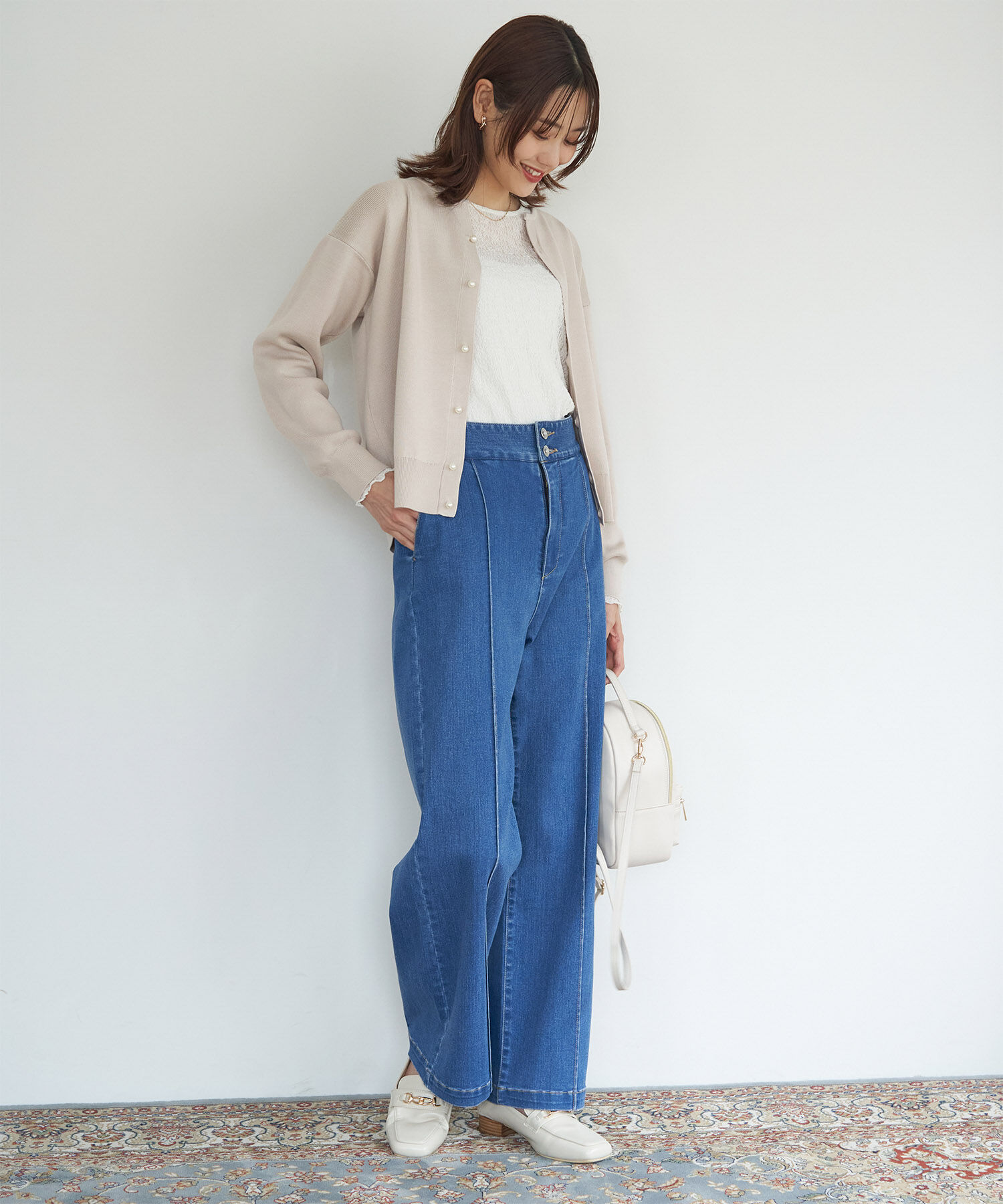 Rope&rsquo;Picnic「洗濯機OK・リンクコーデ/マシュマロニットスリットネックパールカーディガン」|カーディガン|