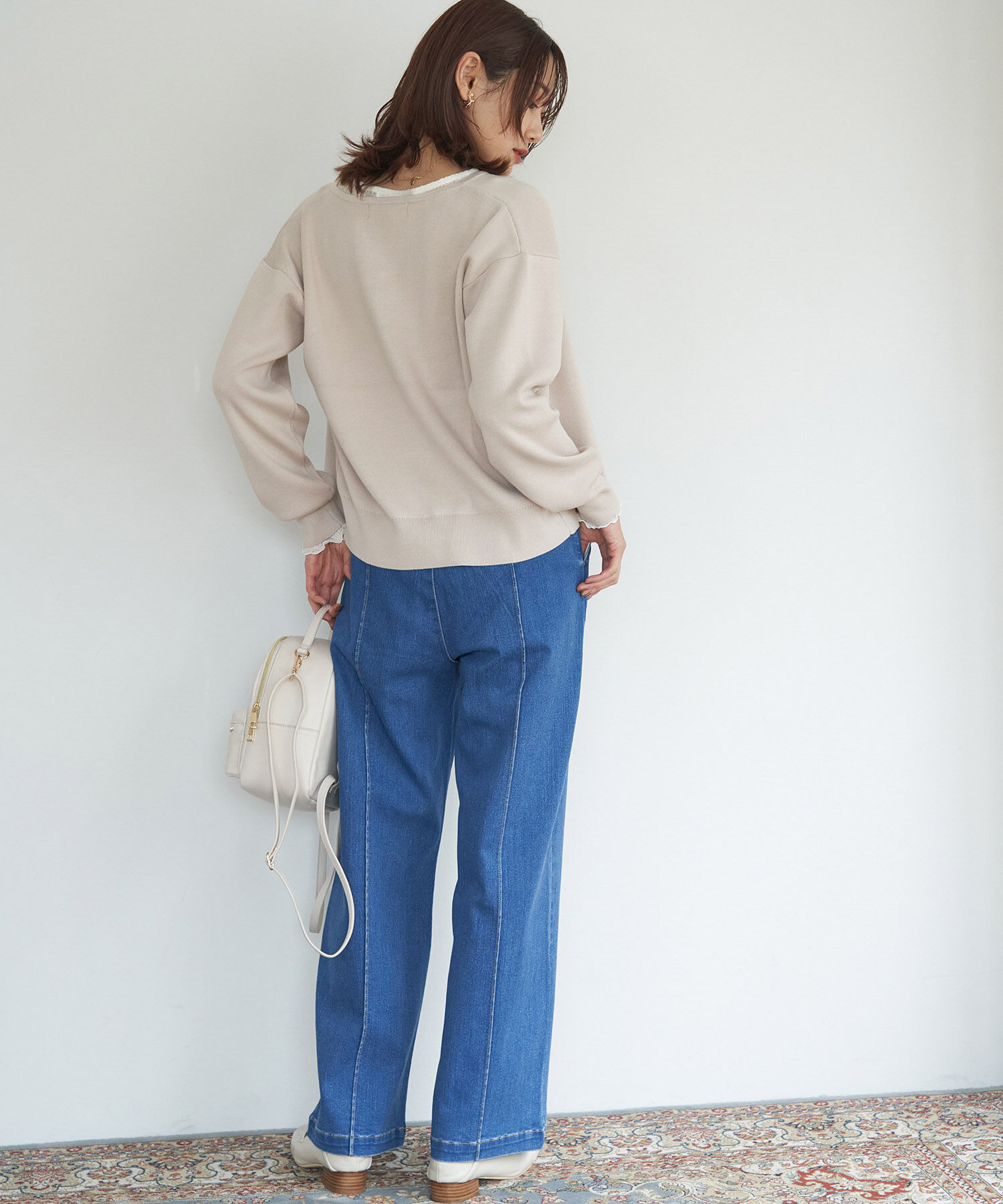 Rope&rsquo;Picnic「洗濯機OK・リンクコーデ/マシュマロニットスリットネックパールカーディガン」|カーディガン|