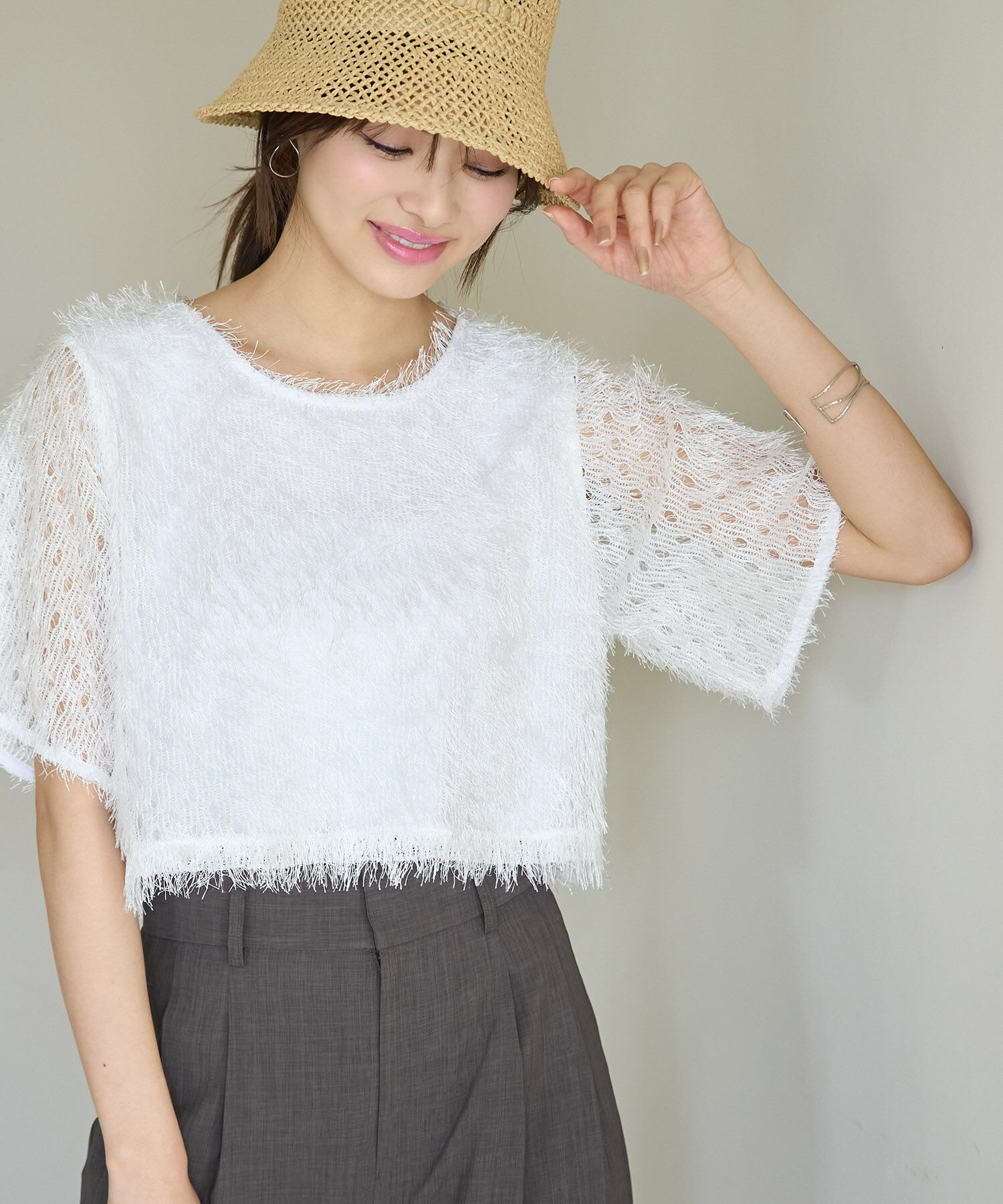 Rope&rsquo;Picnic「フリンジカットトップス」|Tシャツ・カットソー|オフホワイト(15)