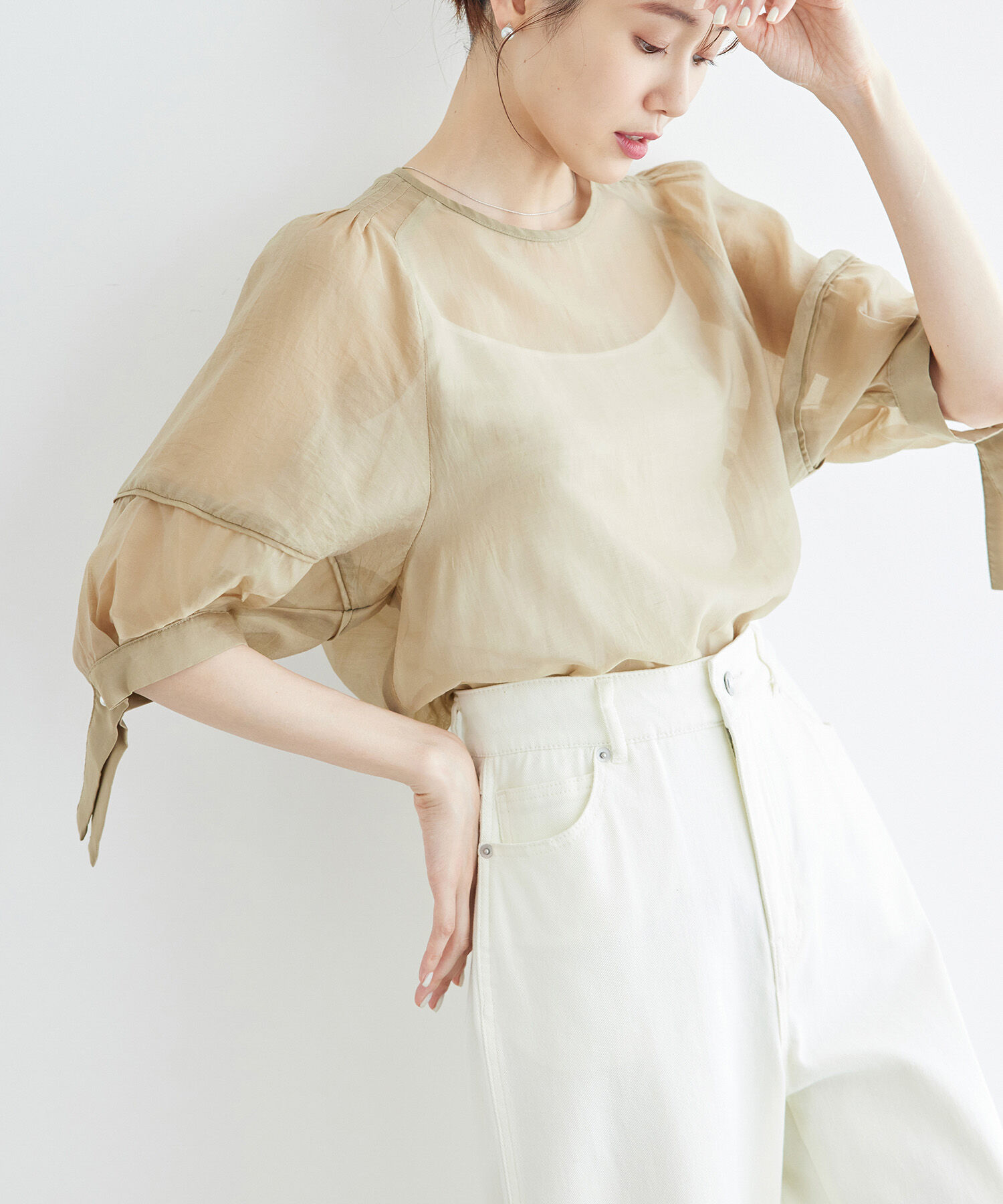 Rope&rsquo;Picnic「【emur/エミュール】シアーフリルカフスブラウス」|シャツ・ブラウス|