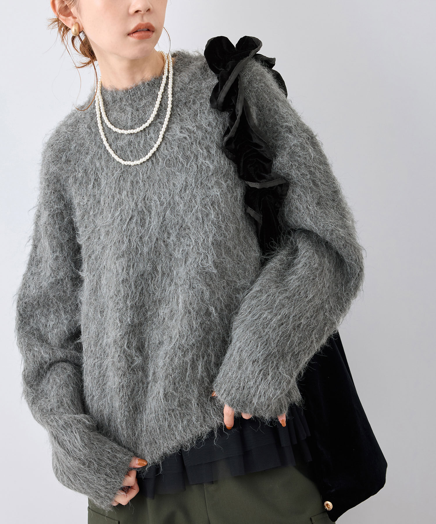 Rope&rsquo;Picnic「長起毛ニットプルオーバー」|ニット・セーター|チャコール(06)