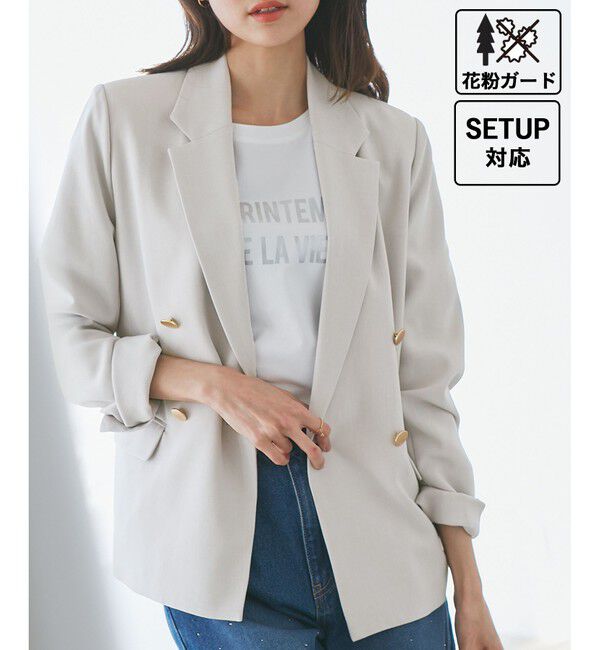 Rope&rsquo;Picnic「【花粉ガード】クリアツイル金ボタンジャケット/セレモニー・通勤対応・セットアップ対応」|テーラードジャケット|ライトグレー(08)