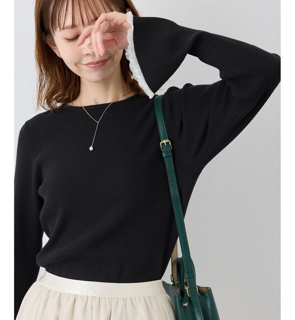 Rope&rsquo;Picnic「袖口フレアシアーニットプルオーバー/洗濯機OK」|ニット・セーター|ブラック(01)