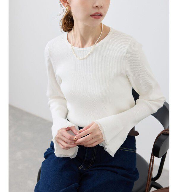 Rope&rsquo;Picnic「袖口フレアシアーニットプルオーバー/洗濯機OK」|ニット・セーター|オフホワイト(15)