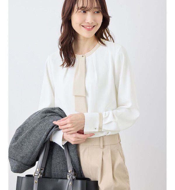 Rope&rsquo;Picnic「ジョーゼット配色ボウタイ風ブラウス/セレモニー・通勤対応」|シャツ・ブラウス|