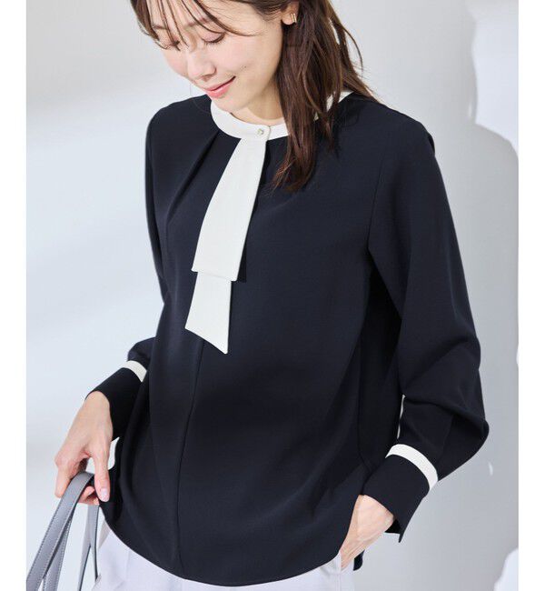 Rope&rsquo;Picnic「ジョーゼット配色ボウタイ風ブラウス/セレモニー・通勤対応」|シャツ・ブラウス|