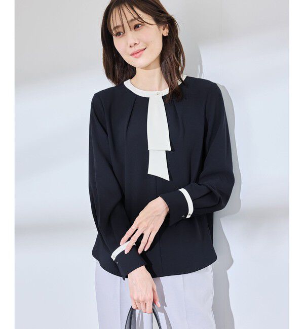 Rope&rsquo;Picnic「ジョーゼット配色ボウタイ風ブラウス/セレモニー・通勤対応」|シャツ・ブラウス|
