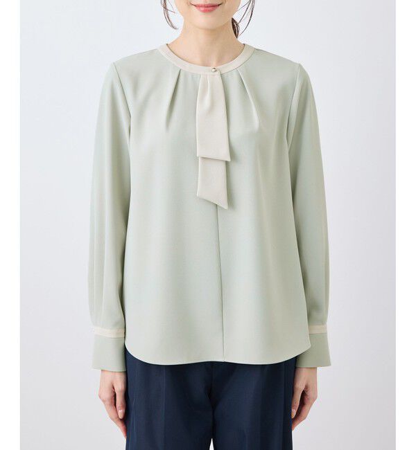 Rope&rsquo;Picnic「ジョーゼット配色ボウタイ風ブラウス/セレモニー・通勤対応」|シャツ・ブラウス|
