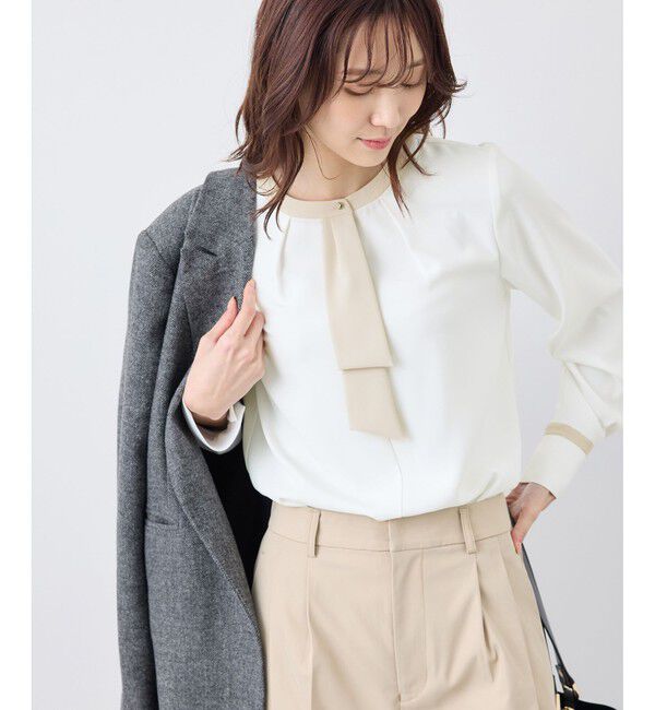 Rope&rsquo;Picnic「ジョーゼット配色ボウタイ風ブラウス/セレモニー・通勤対応」|シャツ・ブラウス|シロサブ