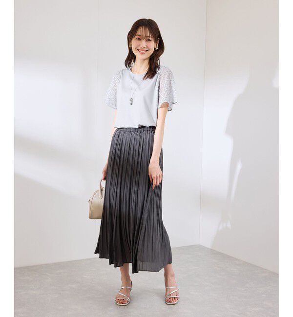 Rope&rsquo;Picnic「【UVカット・接触冷感】Cutee レースドッキングフレアスリーブトップス/リンクコーデ」|Tシャツ・カットソー|