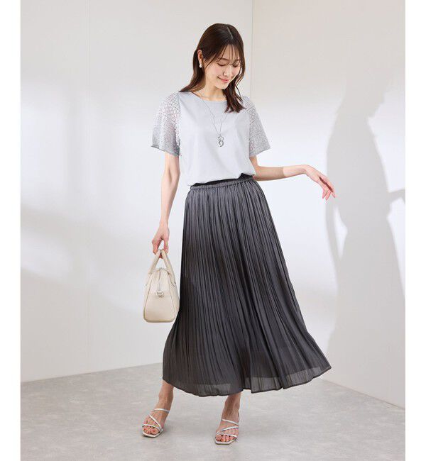 Rope&rsquo;Picnic「【UVカット・接触冷感】Cutee レースドッキングフレアスリーブトップス/リンクコーデ」|Tシャツ・カットソー|