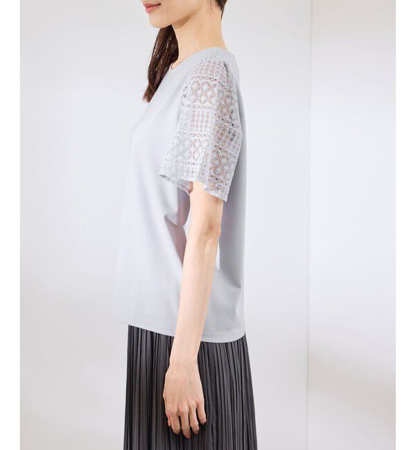 Rope&rsquo;Picnic「【UVカット・接触冷感】Cutee レースドッキングフレアスリーブトップス/リンクコーデ」|Tシャツ・カットソー|