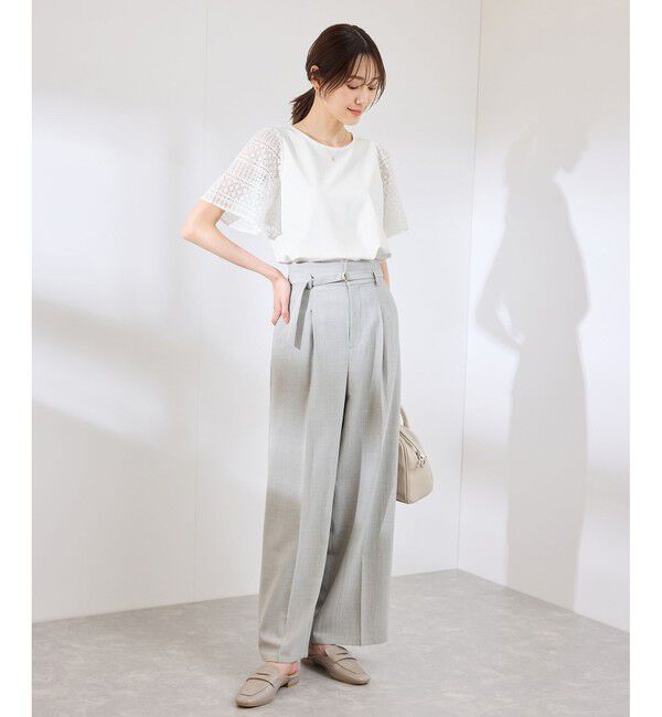 Rope&rsquo;Picnic「【UVカット・接触冷感】Cutee レースドッキングフレアスリーブトップス/リンクコーデ」|Tシャツ・カットソー|