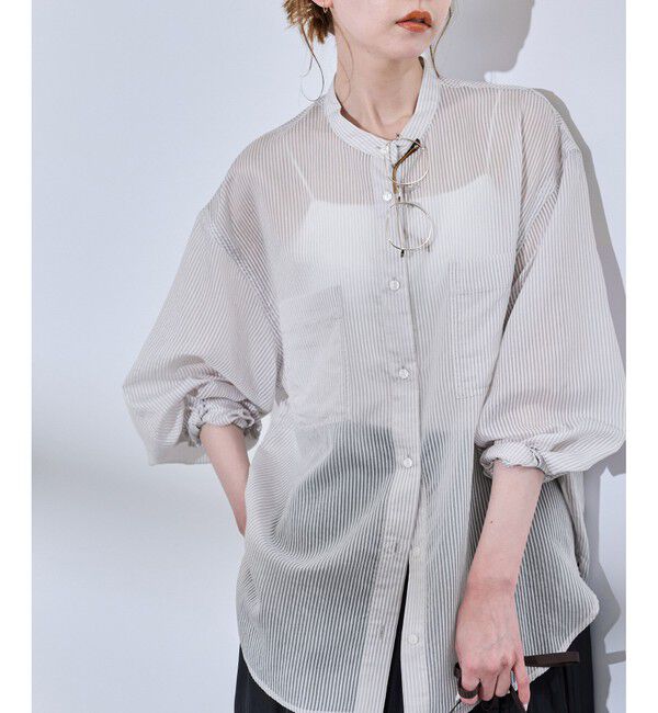 Rope&rsquo;Picnic「着丈が選べるバンドカラーストライプシアーシャツ」|シャツ・ブラウス|