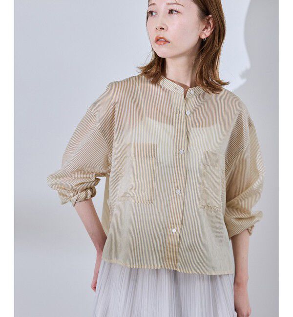 Rope&rsquo;Picnic「着丈が選べるバンドカラーストライプシアーシャツ」|シャツ・ブラウス|