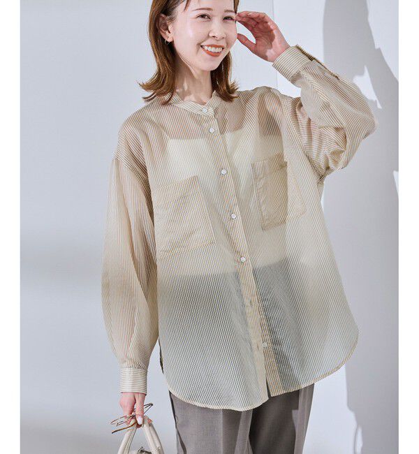 Rope&rsquo;Picnic「着丈が選べるバンドカラーストライプシアーシャツ」|シャツ・ブラウス|