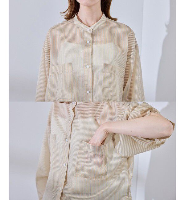 Rope&rsquo;Picnic「着丈が選べるバンドカラーストライプシアーシャツ」|シャツ・ブラウス|
