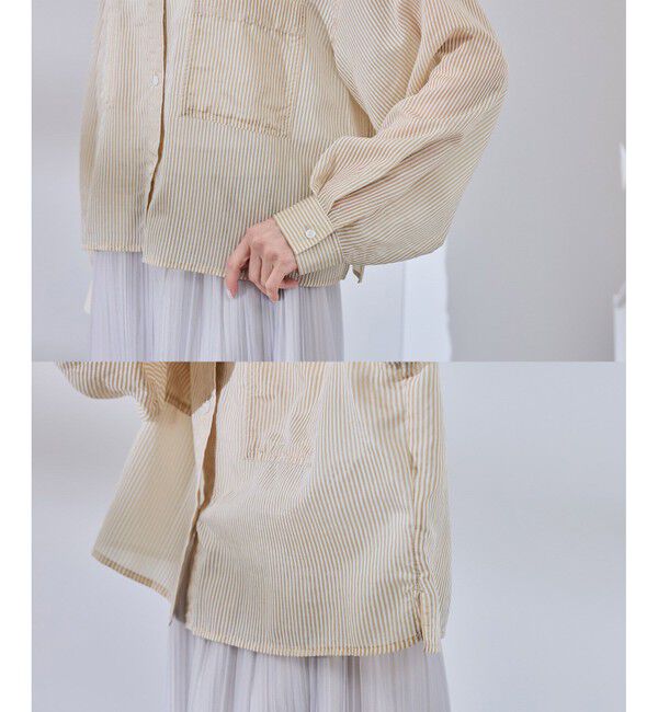 Rope&rsquo;Picnic「着丈が選べるバンドカラーストライプシアーシャツ」|シャツ・ブラウス|