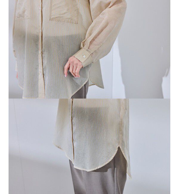 Rope&rsquo;Picnic「着丈が選べるバンドカラーストライプシアーシャツ」|シャツ・ブラウス|