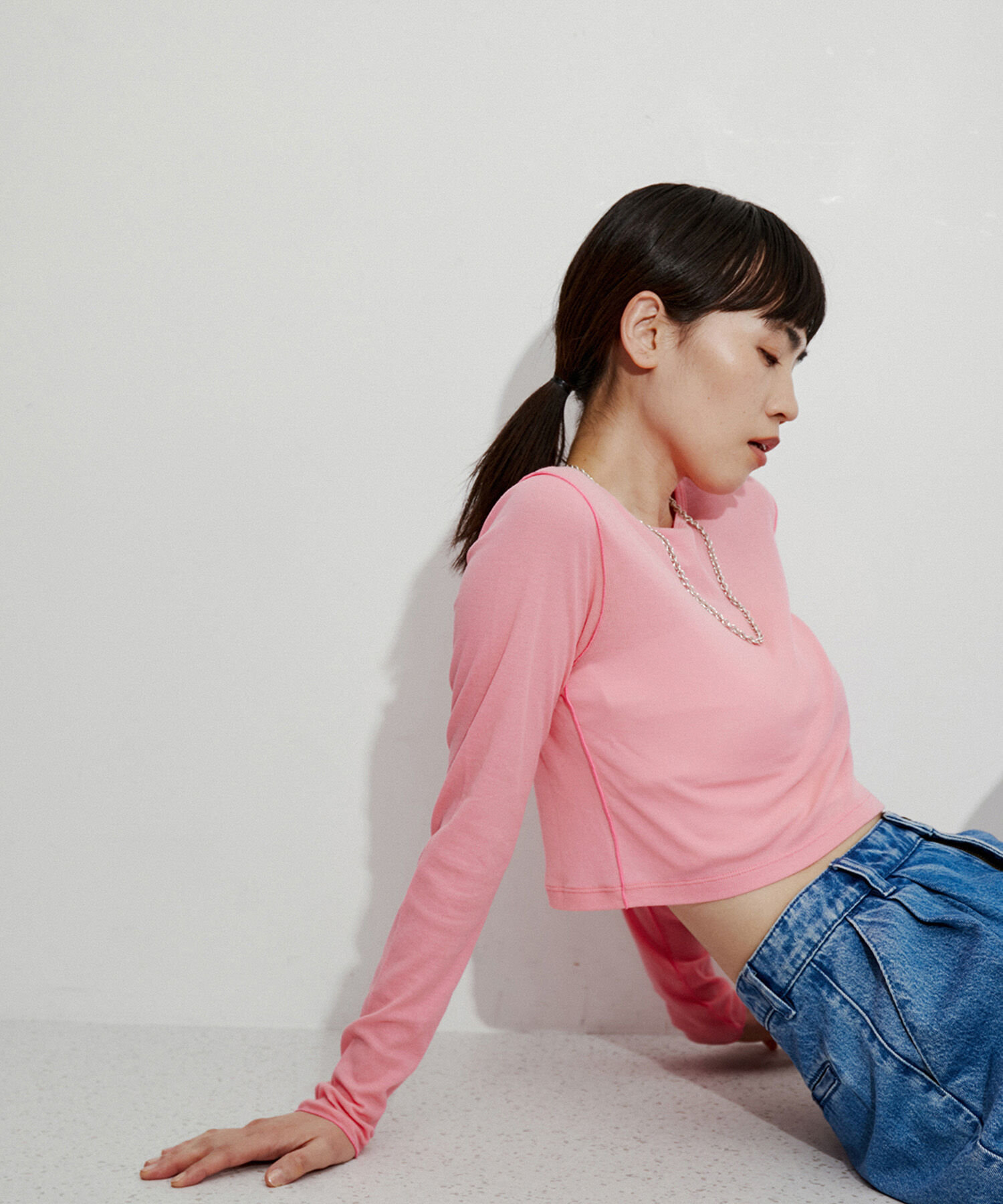 ADAM ET ROPE'「追撚シアーテレコクロップドプルオーバー」|Tシャツ・カットソー|ピンク(63)