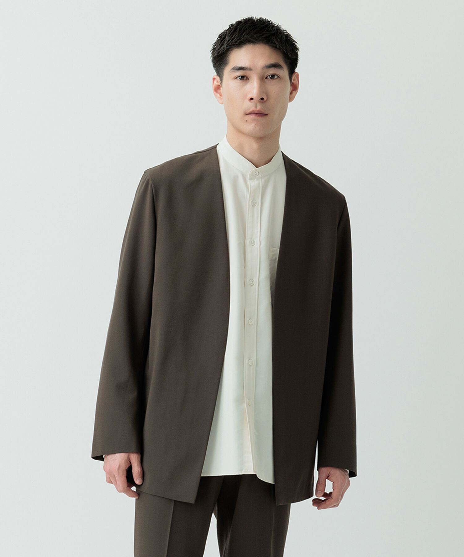 ADAM ET ROPE'「【Chambrer】ノーカラー イージー ジャケット / シーズンレス / セットアップ対応」|ノーカラージャケット|