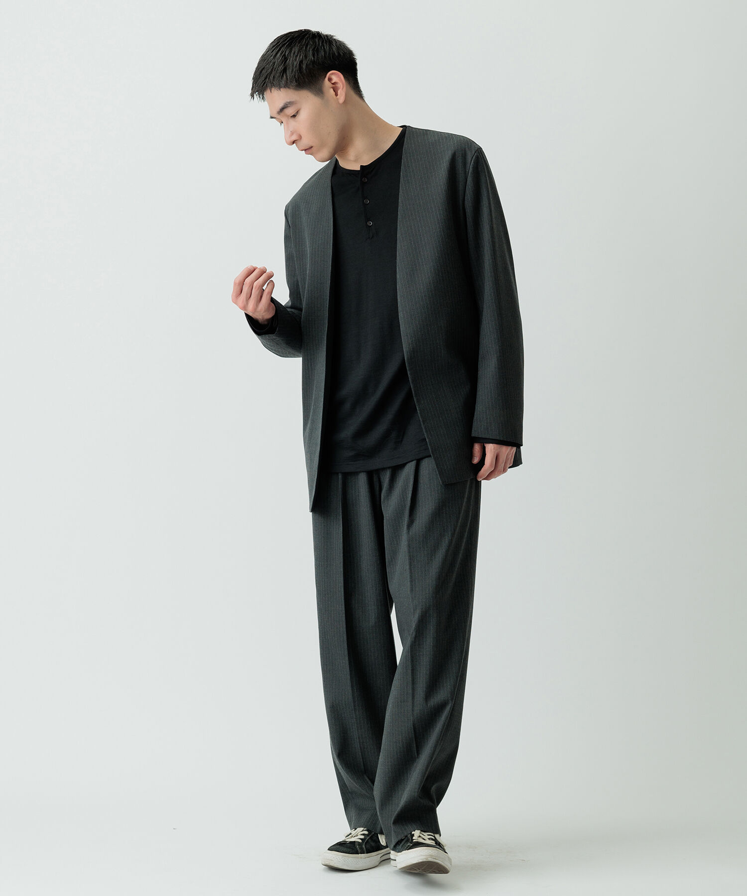 ADAM ET ROPE'「【Chambrer】ノーカラー イージー ジャケット / シーズンレス / セットアップ対応」|ノーカラージャケット|