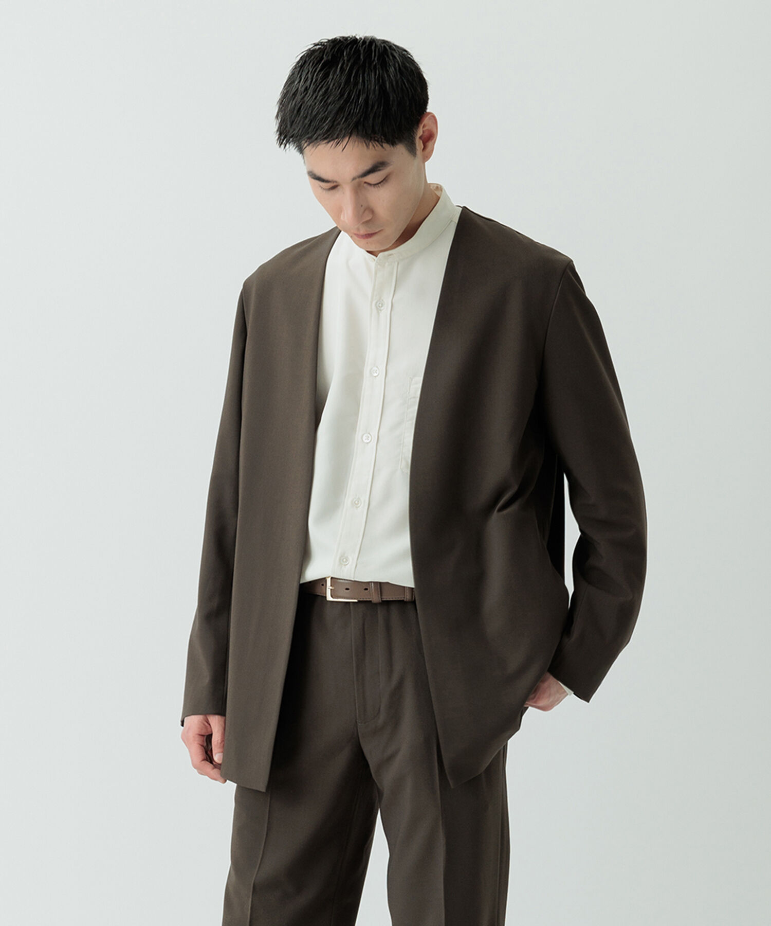 ADAM ET ROPE'「【Chambrer】ノーカラー イージー ジャケット / シーズンレス / セットアップ対応」|ノーカラージャケット|