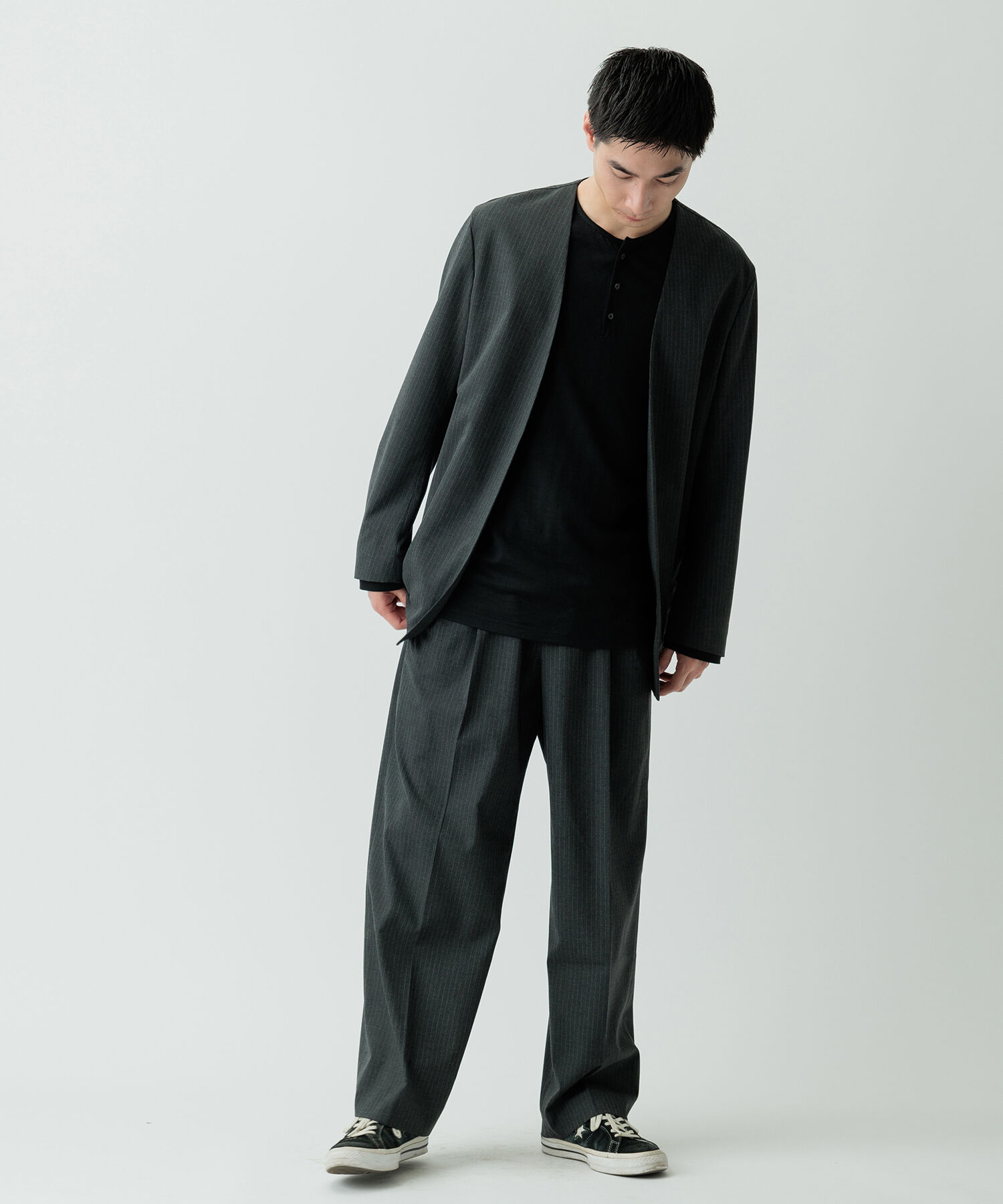 ADAM ET ROPE'「【Chambrer】ノーカラー イージー ジャケット / シーズンレス / セットアップ対応」|ノーカラージャケット|