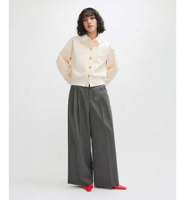 ADAM ET ROPE'「【防シワ】・【消臭】・【洗える】ウールギャバ2タックワイドスラックス」|スラックス|