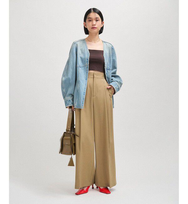 ADAM ET ROPE'「【防シワ】・【消臭】・【洗える】ウールギャバ2タックワイドスラックス」|スラックス|