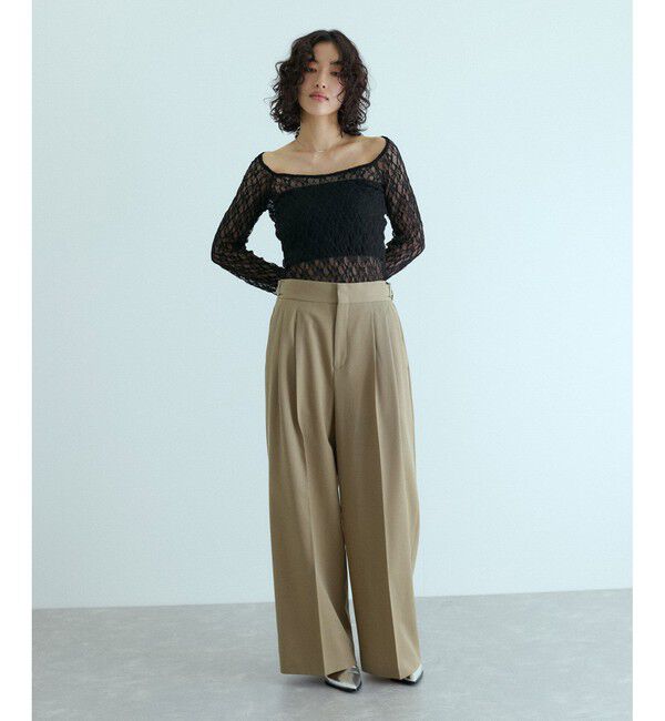 ADAM ET ROPE'「【防シワ】・【消臭】・【洗える】ウールギャバ2タックワイドスラックス」|スラックス|