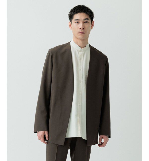 ADAM ET ROPE'「【Chambrer】ノーカラー ジャケット / セットアップ対応」|ノーカラージャケット|カーキー(36)