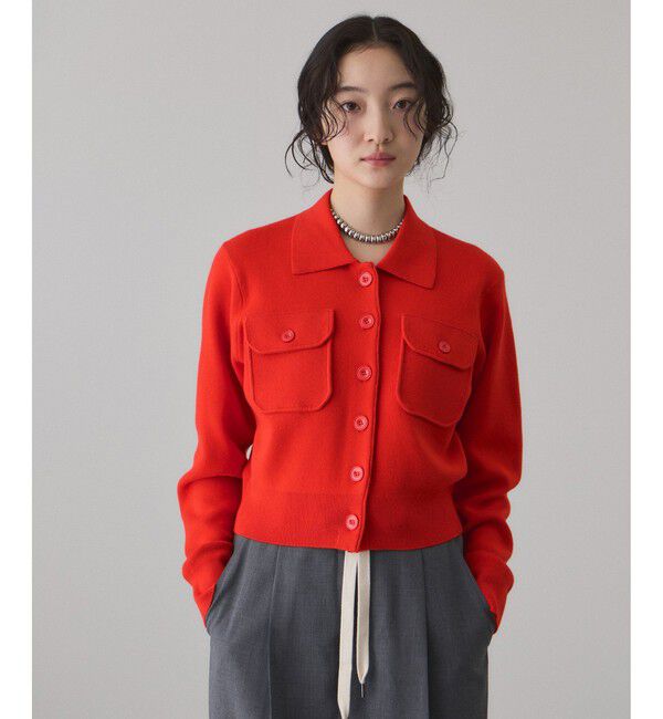 ADAM ET ROPE'「コットンカシミヤポケットカーディガン」|カーディガン|レッド系(62)