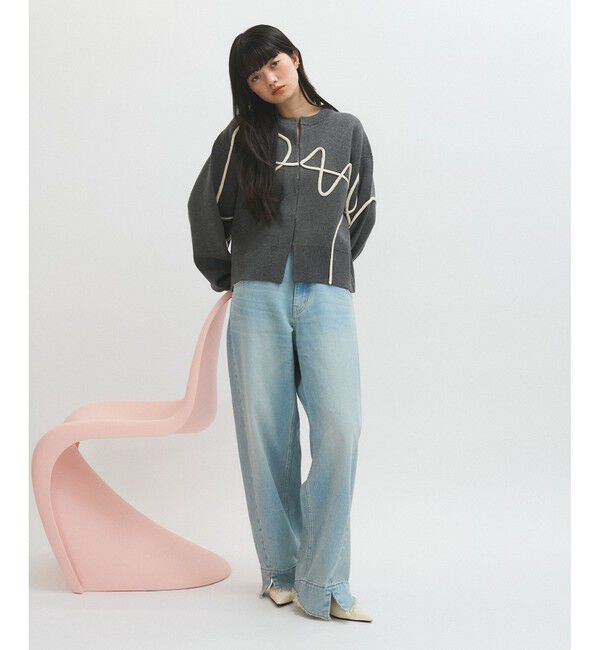 ADAM ET ROPE'「【サステナブル】ラインアートカーディガン」|カーディガン|