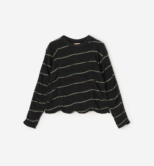  「MEYAME | コットン ボーダー長袖Tプルオーバー WOMEN」|Tシャツ・カットソー|BLACK