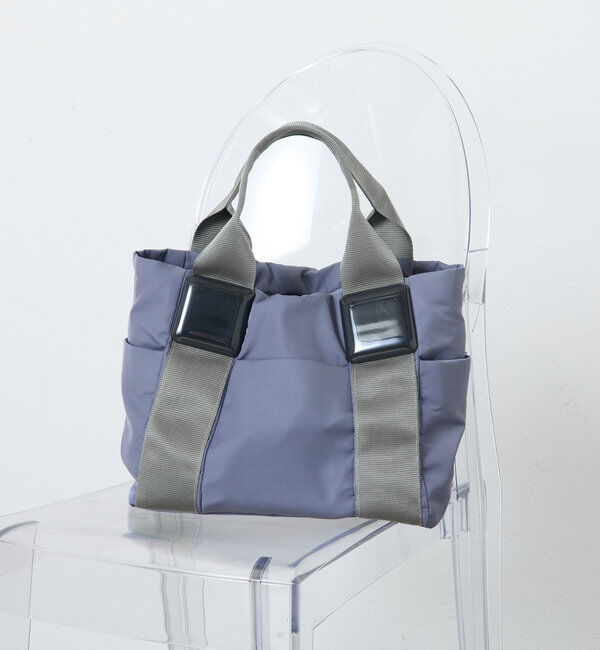  「【ポケット７個/ショルダー付/A4対応】スクエア樹脂パーツトートバッグ M」|トートバッグ|