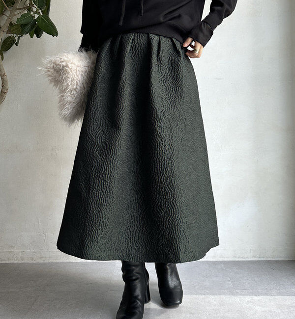  「【WEB限定】フクレジャガードフレアスアカート」|スカート|カーキ