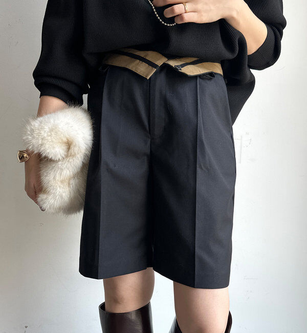  「折り返しカラーベルトショートパンツ」|チノ|ブラック