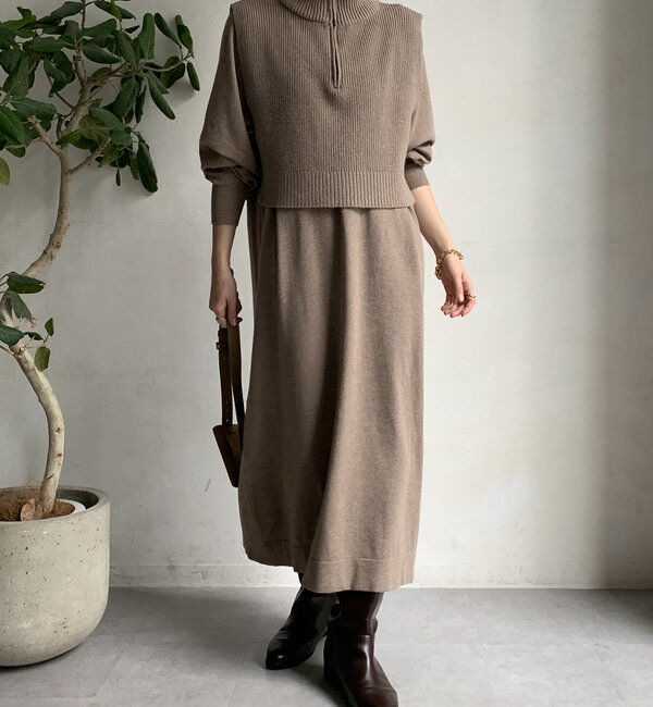  「【WEB限定】 ハーフジップベスト＋ニットワンピースSET」|スーツ|