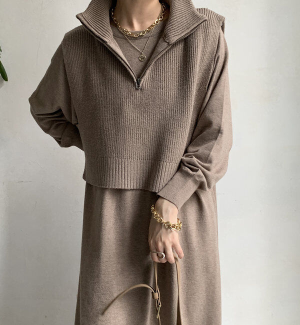  「【WEB限定】 ハーフジップベスト＋ニットワンピースSET」|スーツ|