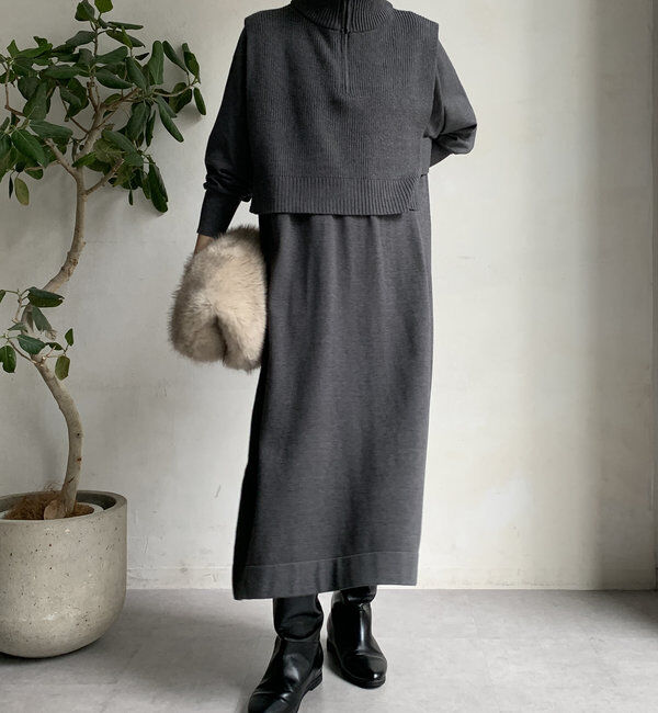  「【WEB限定】 ハーフジップベスト＋ニットワンピースSET」|スーツ|