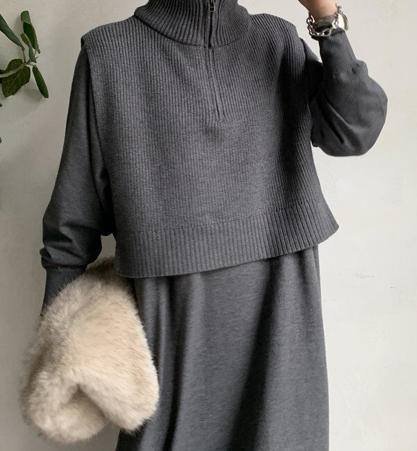  「【WEB限定】 ハーフジップベスト＋ニットワンピースSET」|スーツ|