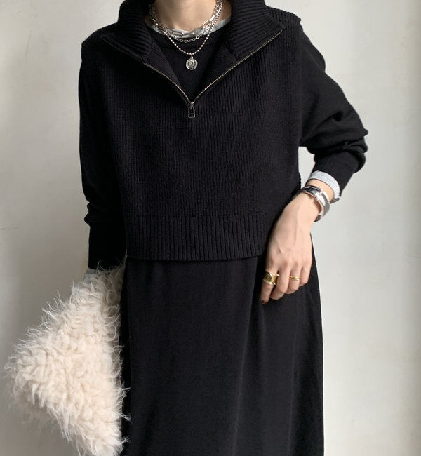  「【WEB限定】 ハーフジップベスト＋ニットワンピースSET」|スーツ|