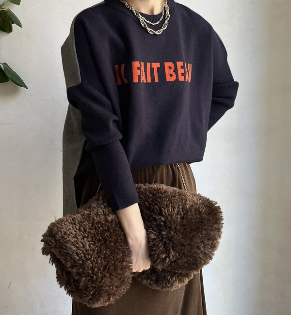  「【WEB限定】ロゴドルマンスリーブ配色ニット」|ニット・セーター|ネイビー