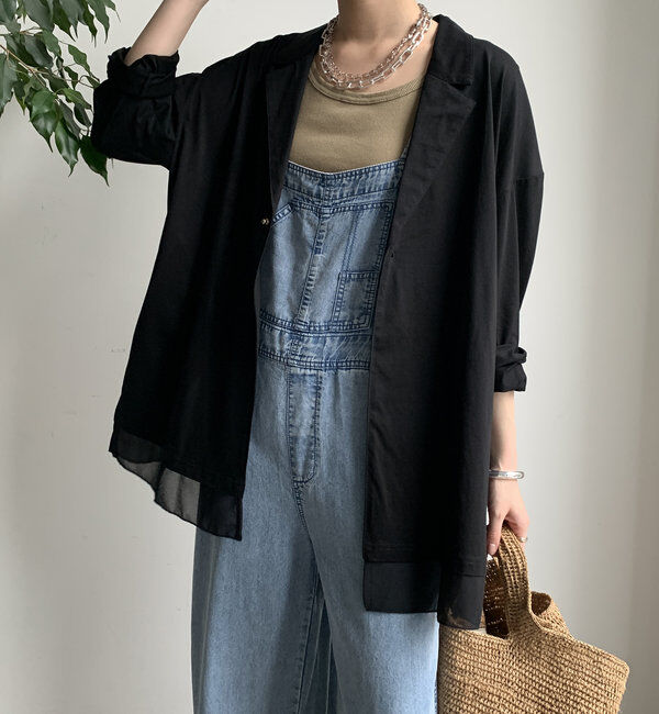  「【WEB限定】 ジョーゼット切替ジャケット」|テーラードジャケット|ブラック