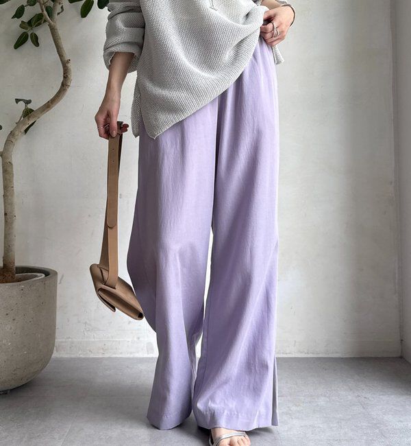  「リネンレーヨンスリットパンツ」|チノ|バイオレット