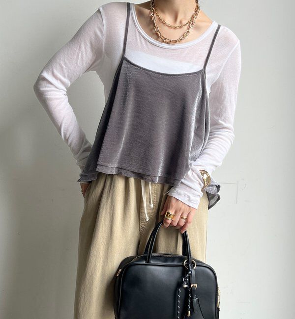  「【WEB限定】メッシュベロアキャミ」|Tシャツ・カットソー|グレージュ