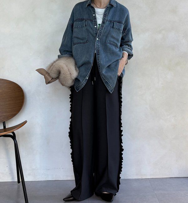  「【WEB限定】カットジョーゼットサイドフリルパンツ」|チノ|