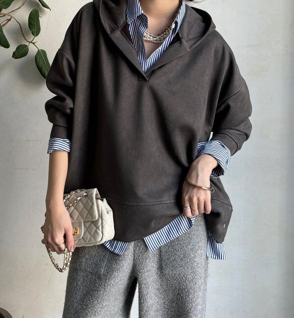  「【WEB限定】オーバーサイズフーディー」|Tシャツ・カットソー|チャコールグレー